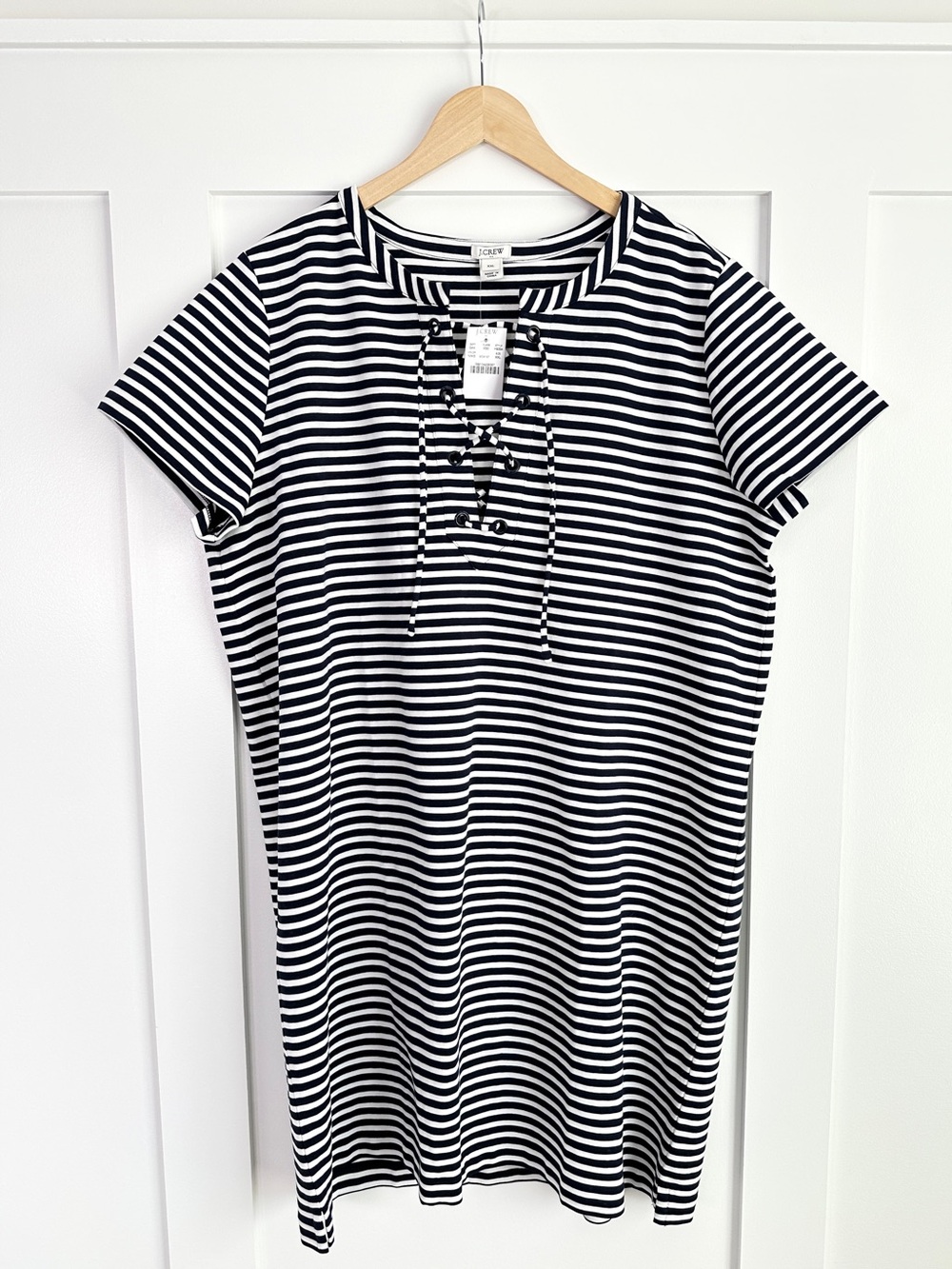 J. Crew Short Sleeve Knee Length Lace-up Dress Plus Size XXL Navy White Striped